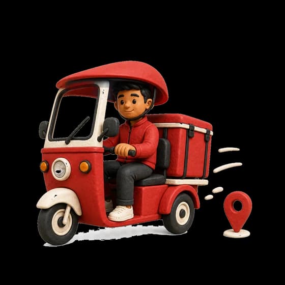 A PASUGO rider driving a delivery tricycle
