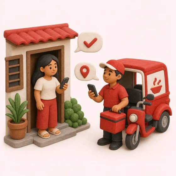 A customer messaging their rider at the door